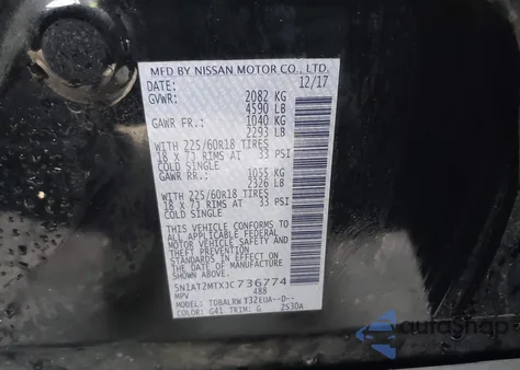 2018 Nissan Rogue Sl из США, поврежденный, VIN 5N1AT2MTXJC736774